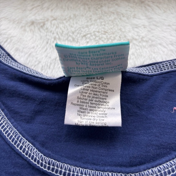 2006 Care Bears Grumpy Bear Y2K Baby Tee Navy Blue Lettuce Hem Shirt Large - Picture 5 of 6